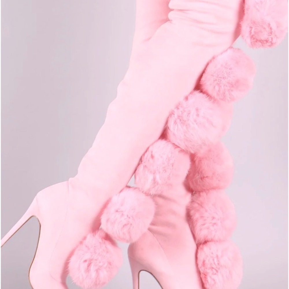 Pink Fury Heels Pom Pom